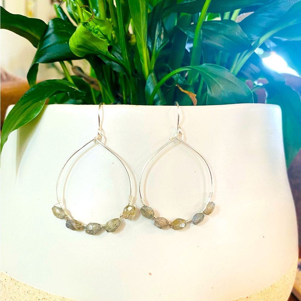 Silver & Labradorite Hoop Earrings